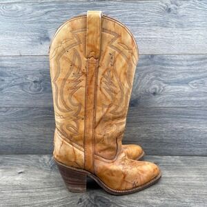 Miss Capezio Tan Leather Western Cowboy Boots Pointed Toe Embroidered Womens 9 M